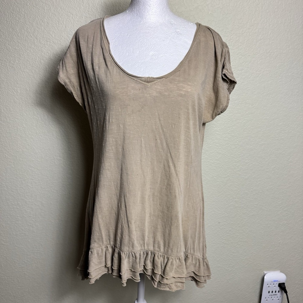 DKNY Jeans Women's Top Short Sleeve Size S Brown/Tan Ruffle High-Low Tunic